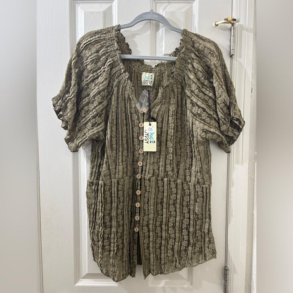 Elegant Olive Button-Front Blouse